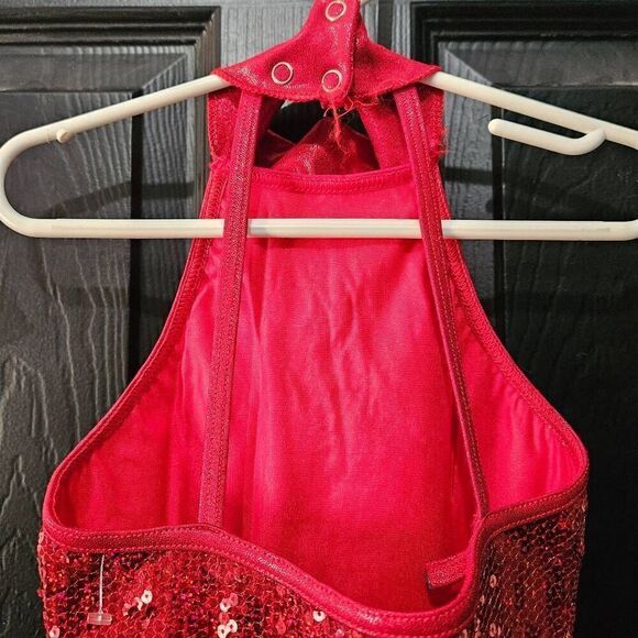 Weissman NWOT child intermediate dance costume red fringe jazz tap solo - Picture 6 of 9